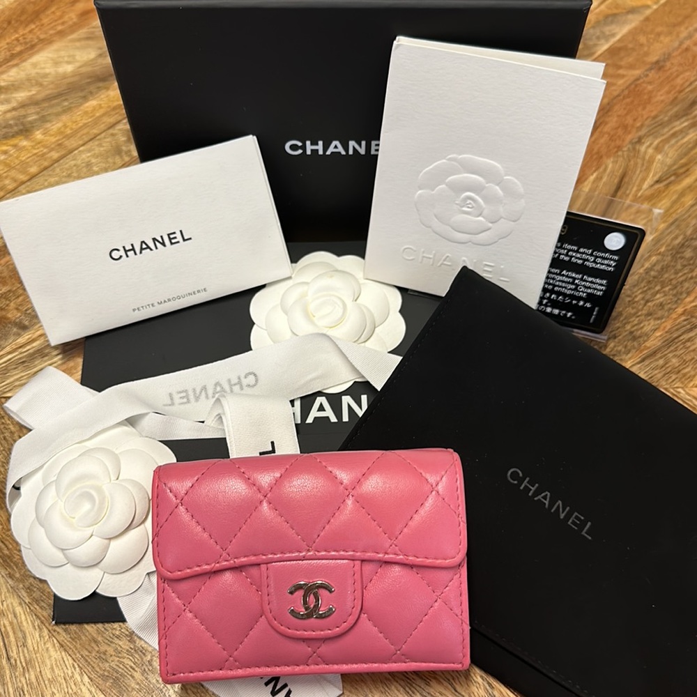 CHANEL Pink Lambskin trifold compact wallet Barbie Bubblegum